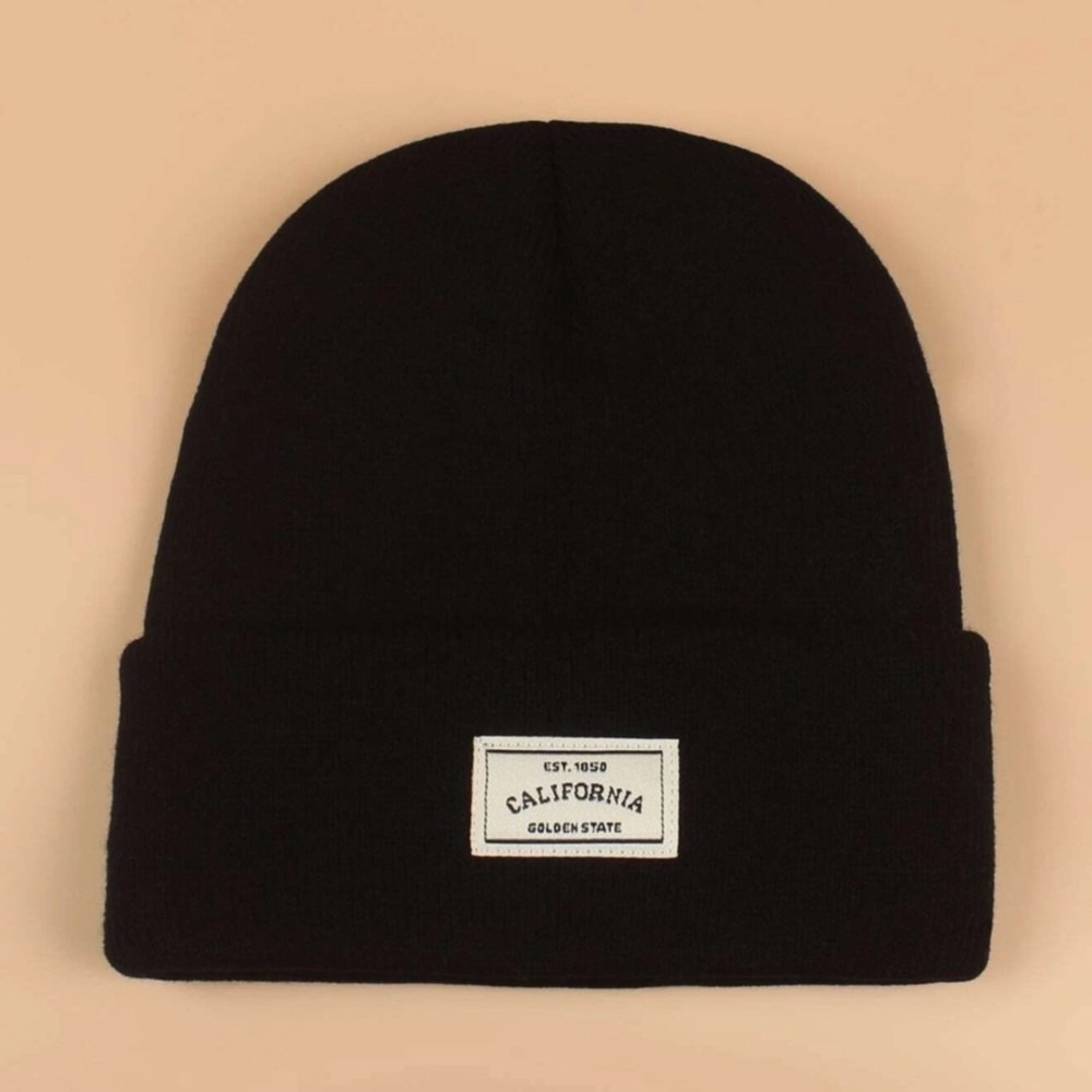Black Knit Beanie Hat California Tag